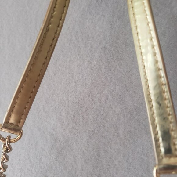 Michael Kors Gold Metallic Crossbody Bag MK Signature Logo Gold Chain Strap - Picture 7 of 11